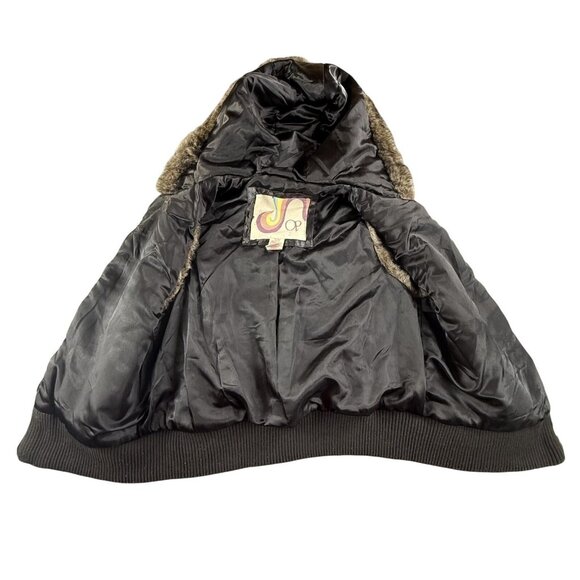 Op Ocean Pacific Faux Fur Vest Womens XL Dark Brown Hooded Bomber Full Zip Y2K - Picture 5 of 12